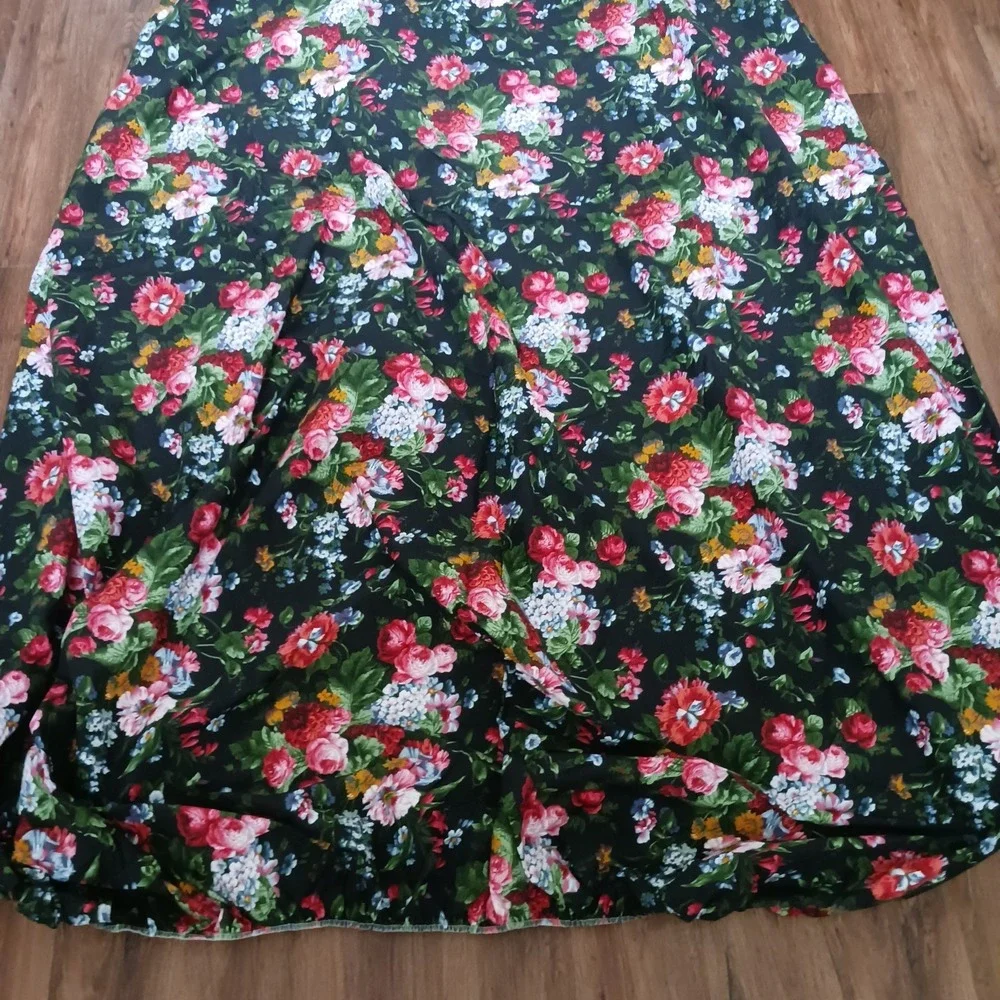 Vintage Cossette Isadora Ralph Lauren Fitted King Sheet Black Floral Cotton‎ USA